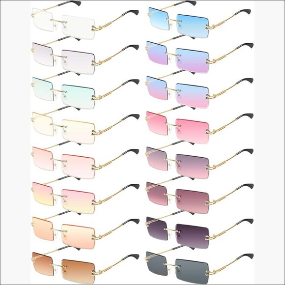 Metal Frameless Rectangle Y2K Sunglasses, 16 Pairs Vintage Retro Style main image 4